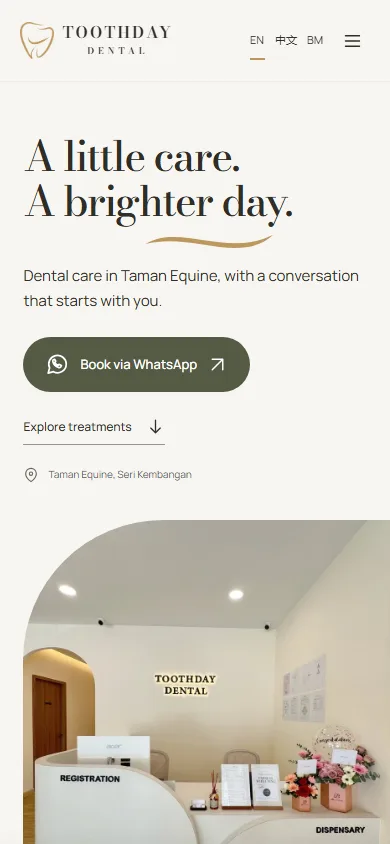Toothday Dental Clinic website on a phone